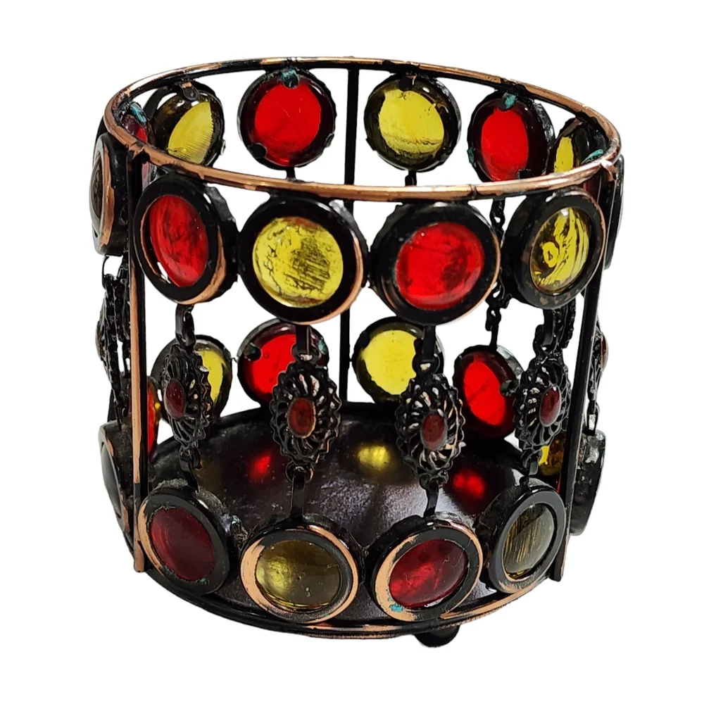 Set of 2 Wire Votive‎ Holders Boho Style with Colored Glass Bead Decoration